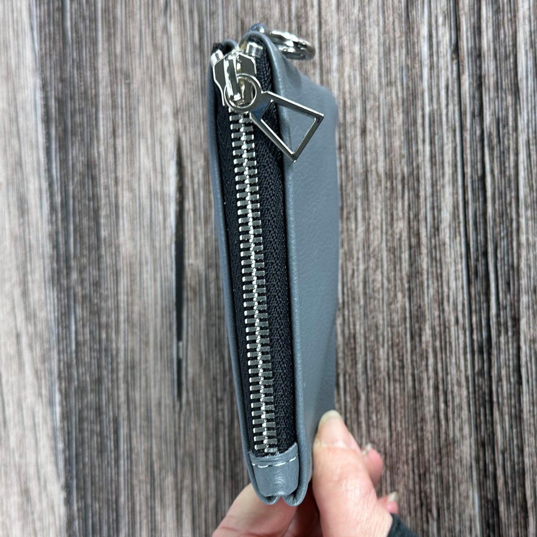 Grey Leather with Nickel Hardware West River Wallet squirescanvascreatons.com
