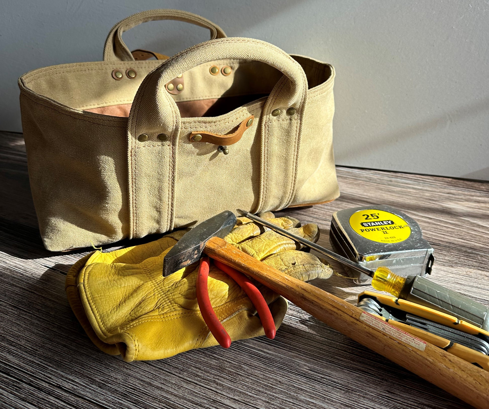 Wheat Stone Washed Canvas with Antique Brass Rivets Waterman Tote SquiresCanvasCreations