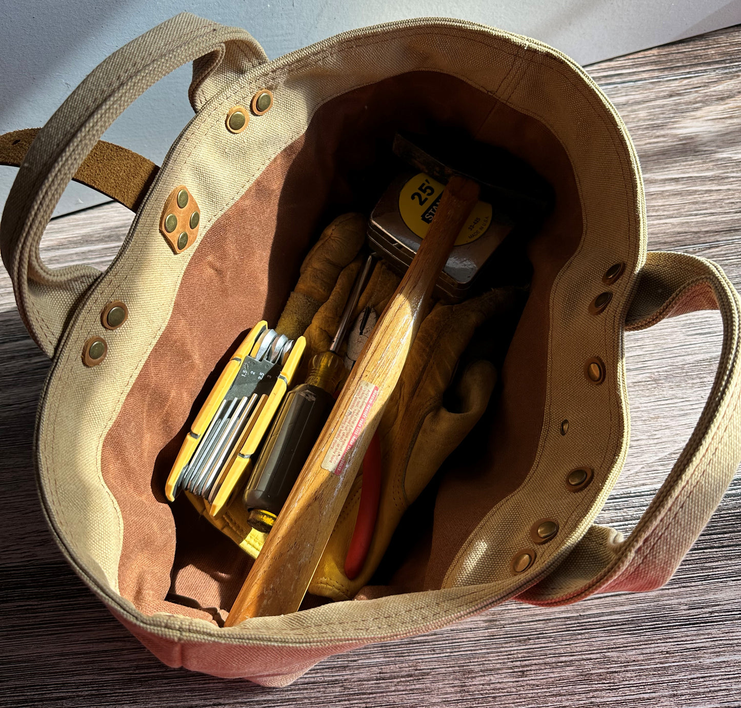 Saddle Stone Washed Canvas with Antique Brass Rivets Waterman Tote SquiresCanvasCreations