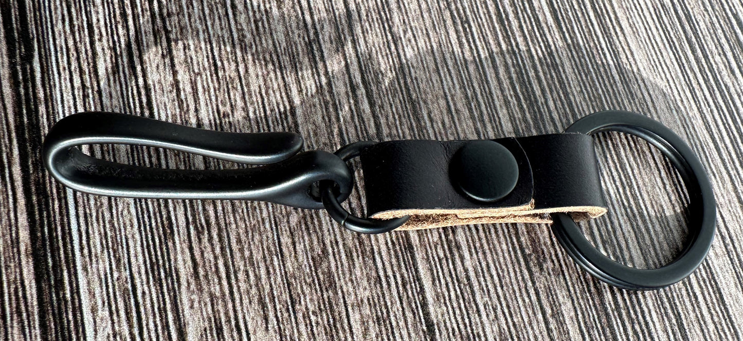 Black Leather with Black Matte Japanese Hook Nippon Keychain SquiresCanvasCreations