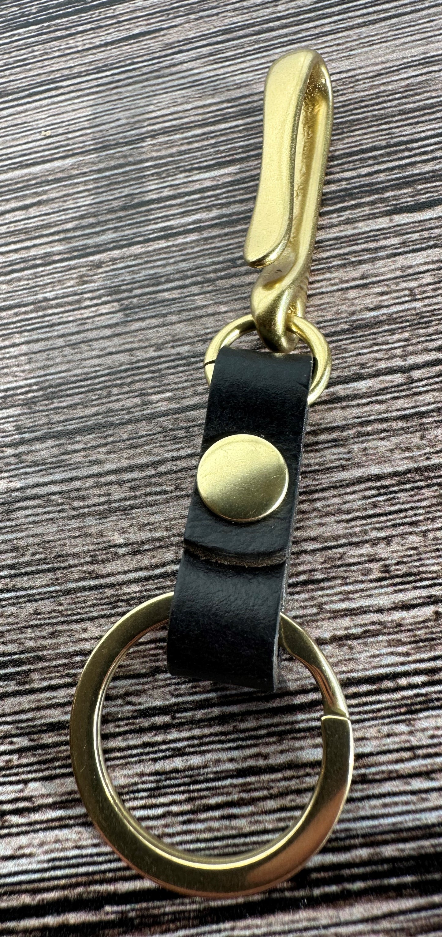 Black Leather with Brass Japanese Hook Nippon Keychain SquiresCanvasCreations