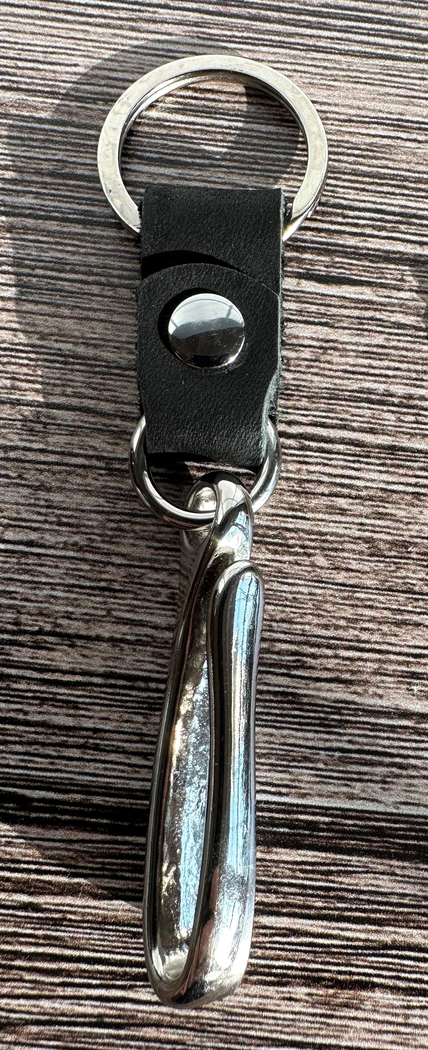 Black Leather with Nickel Japanese Hook Nippon Keychain SquiresCanvasCreations