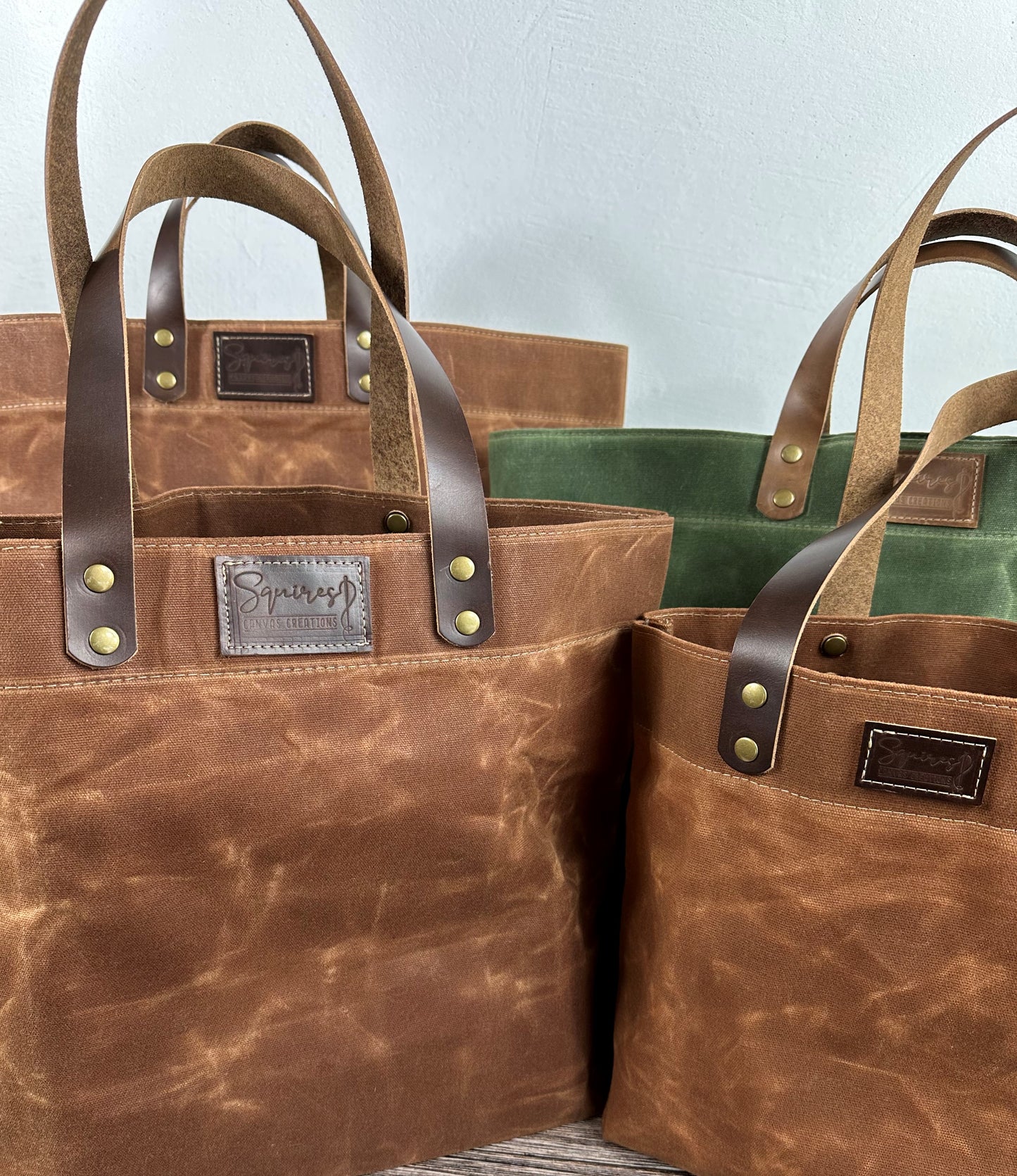 Waxed Canvas with Leather with Antique Brass Hardware Chesapeake Market Tote squirescanvascreations
