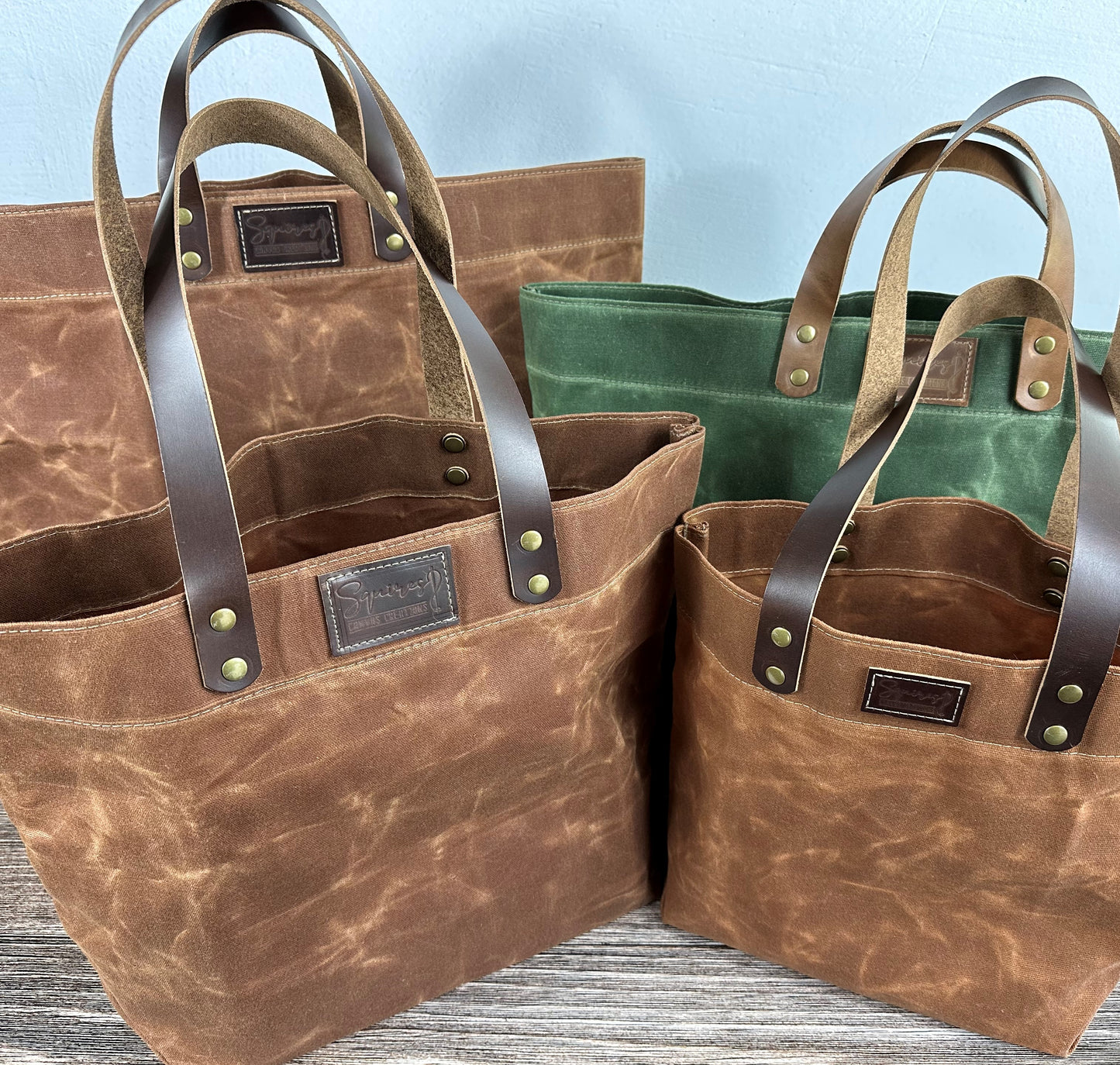 Waxed Canvas with Leather with Antique Brass Hardware Chesapeake Market Tote squirescanvascreations