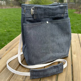 Midnight Army Duck Canvas with Nickel Hardware and Natural Webbing Strap and Natural Canvas interior Spa Creek Bucket Convertible Bag squirescanvascreations.com