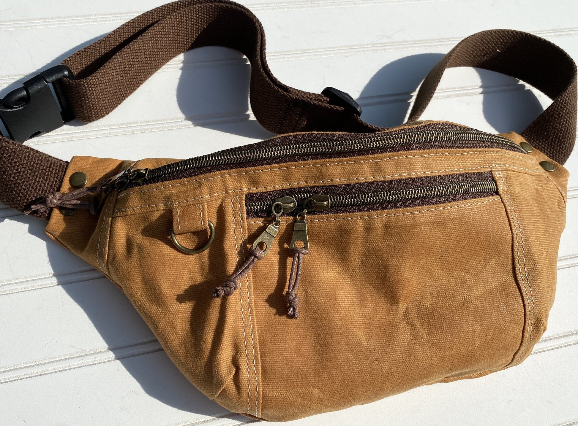 Saddle Stone Washed Canvas Antique Brass Hardware Jib Hip Bag Sling squirescanvascreations
