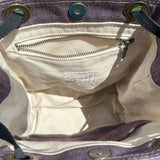 Plum Army Duck Canvas with Antique Brass Hardware and Black Webbing Strap and Natural Canvas interior Spa Creek Bucket Convertible Bag squirescanvascreations.com