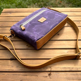 Parish Creek Crossbody Amethyst Waxed Canvas and Mesquite Brown Oil Tan Leather with Antique Brass Hardware SquiresCanvasCreations.com