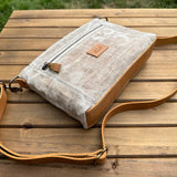 Parish Creek Crossbody Aspen Waxed Linen and Mesquite Brown Oil Tan Leather with Antique Brass Hardware SquiresCanvasCreations.com