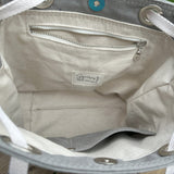 Greystone Stone Washed Canvas with Nickel Hardware and Natural Webbing Strap and Natural Canvas interior Spa Creek Bucket Convertible Bag squirescanvascreations.com