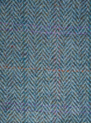 Pale Blue Herringbone with Orange, Pink & Purple Overcheck