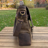 Halley Stevensons Tan Waxed Canvas and Crazy Horse Rattle Brown Leather with Antique Brass Hardware Yeoman Messenger Bag squirescanvascreations.com