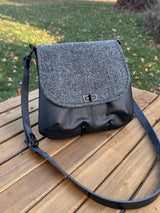 Harris Tweed® Shoreline Crossbody Grey Harris Tweed® with Black Leather and Black Matte Hardware SquiresCanvasCreations.com