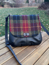 Red Green and Black Harris Tweed® with Black Leather and Black Matte Hardware Shoreline Crossbody SquiresCanvasCreations.com