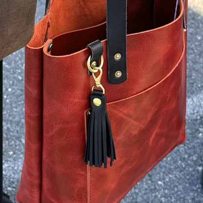 Western Crunch Oxblood with Leather West Street Tote Brown Bridal Leather Handles and Solid Brass Hardware SquiresCanvasCreations.com
