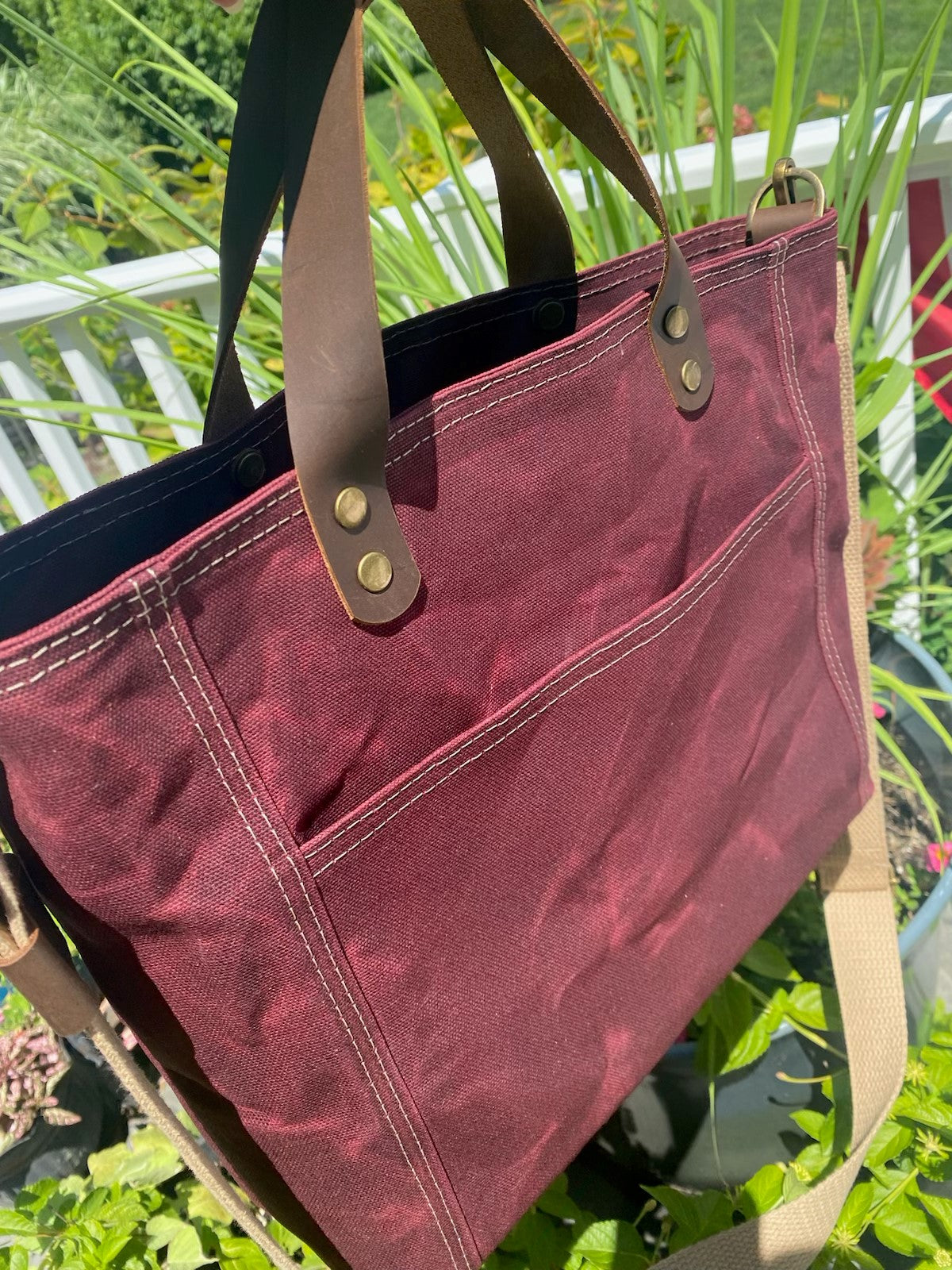 exas Maroon Waxed Canvas with Antique Brass HardwareOxford Tote SquiresCanvasCreation