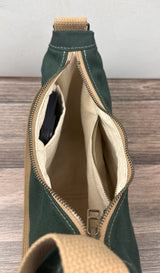 Forest Green 15oz Canvas South Creek Hobo Bag with Camel Cotton Webbing Strap SquiresCanvasCreatons.com