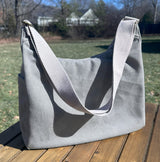 Stone Grey 12oz Stone Washed Canvas South Creek Hobo Bag with Natural Cotton Webbing Strap SquiresCanvasCreatons.com
