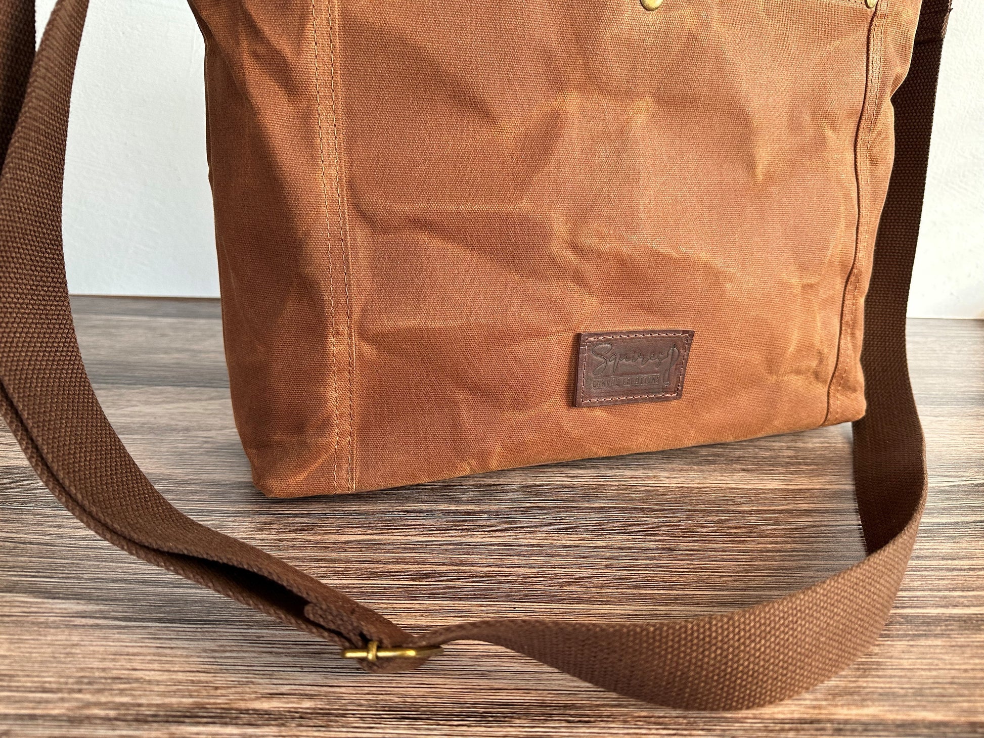 Saddle Waxed Canvas with Antique Brass Hardware Oxford Tote squirescanvascreations