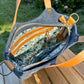 Mid Blue Twill with South Street Wheat Leather and Antique Brass Hardware and Antique Brass Hardware Mazie Handbag squirescanvascreatons.com