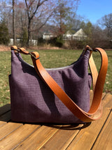 South Creek Hobo Bag Plum Army Duck Canvas with Cognac Leather Strap SquiresCanvasCreations.com