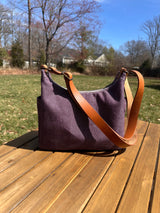South Creek Hobo bag Plum Army Duck Canvas with Cognac Leather Strap