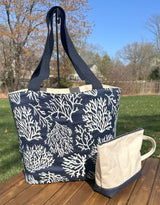 Blue Coral Tote Tidewater Tote with the Dockside Pouch squirescanvasecreations.com
