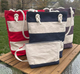 Blue and Red Stripe Regatta Tote with Blue Stripe Dockside Pouch squirescanvascreations.com