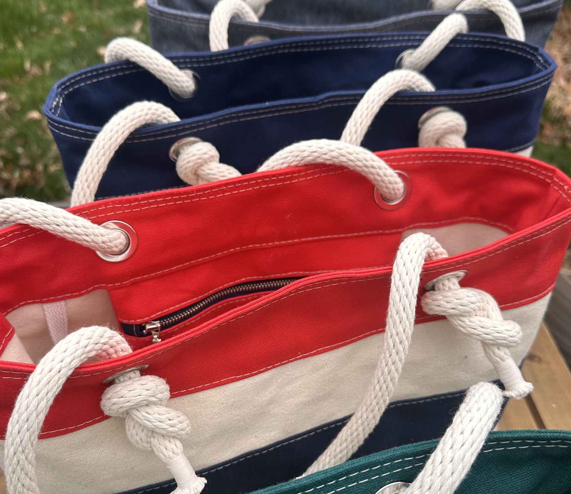 Red and Blue Stripe Regatta Tote squirescanvascreations.com