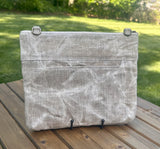 Back View Handcrafted Canvas Bayside Slim Crossbody Bag in Waxed Linen canvas with cotton canvas lining and adjustable Splenda vegetable-tanned leather strap. Lightweight and perfect for everyday wear.