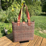 Harris Tweed® Tote Warm Brown Plaid Harris Tweed® and Dublin Olde EnglishLeather and Antique Brass Hardware SquiresCanvasCreations.com
