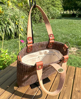 Harris Tweed® Tote Warm Brown Plaid Harris Tweed® and Dublin Olde EnglishLeather and Antique Brass Hardware SquiresCanvasCreations.com