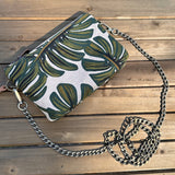 Monstera Rifle Paper Co Canvas with Antique Brass Chain Strap and Hardware Downtown Convertible Bag squirescanvascreations.com