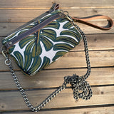 Monstera Rifle Paper Co Canvas with Antique Brass Chain Strap and Hardware Downtown Convertible Bag squirescanvascreations.com