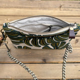 Monstera Rifle Paper Co Canvas with Antique Brass Chain Strap and Hardware Downtown Convertible Bag squirescanvascreations.com