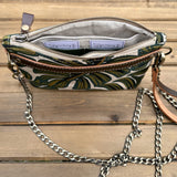 Monstera Rifle Paper Co Canvas with Antique Brass Chain Strap and Hardware Downtown Convertible Bag squirescanvascreations.com