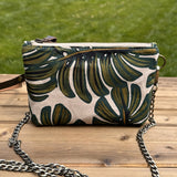 Monstera Rifle Paper Co Canvas with Antique Brass Chain Strap and Hardware Downtown Convertible Bag squirescanvascreations.com