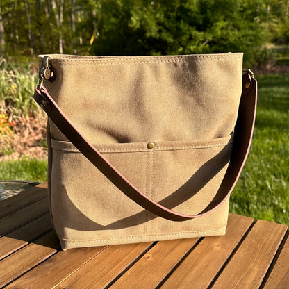 Saddle Stone Washed Canvas with Solid Brass Hardware Mini Harborside Hobo Bag squirescanvascreations.com