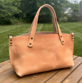 Leather Herrington Handbag Splenda Natural Leather and Splenda Natural Leather handles with Antique Brass Hardware squirescanvascreations.com