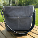 Grey Stone Washed Canvas with Solid Brass Hardware Mini Harborside Hobo Bag squirescanvascreations.com