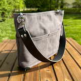 Army Duck Peppercorn Canvas with Solid Brass Hardware Mini Harborside Hobo Bag squirescanvascreations.com