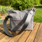 Army Duck Peppercorn Canvas with Solid Brass Hardware Mini Harborside Hobo Bag squirescanvascreations.com
