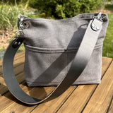Grey Stone Washed Canvas with Solid Brass Hardware Mini Harborside Hobo Bag squirescanvascreations.com