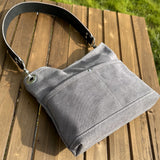 Grey Stone Washed Canvas with Solid Brass Hardware Mini Harborside Hobo Bag squirescanvascreations.com