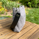 Army Duck Peppercorn Canvas with Solid Brass Hardware Mini Harborside Hobo Bag squirescanvascreations.com