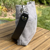 Grey Stone Washed Canvas with Solid Brass Hardware Mini Harborside Hobo Bag squirescanvascreations.com
