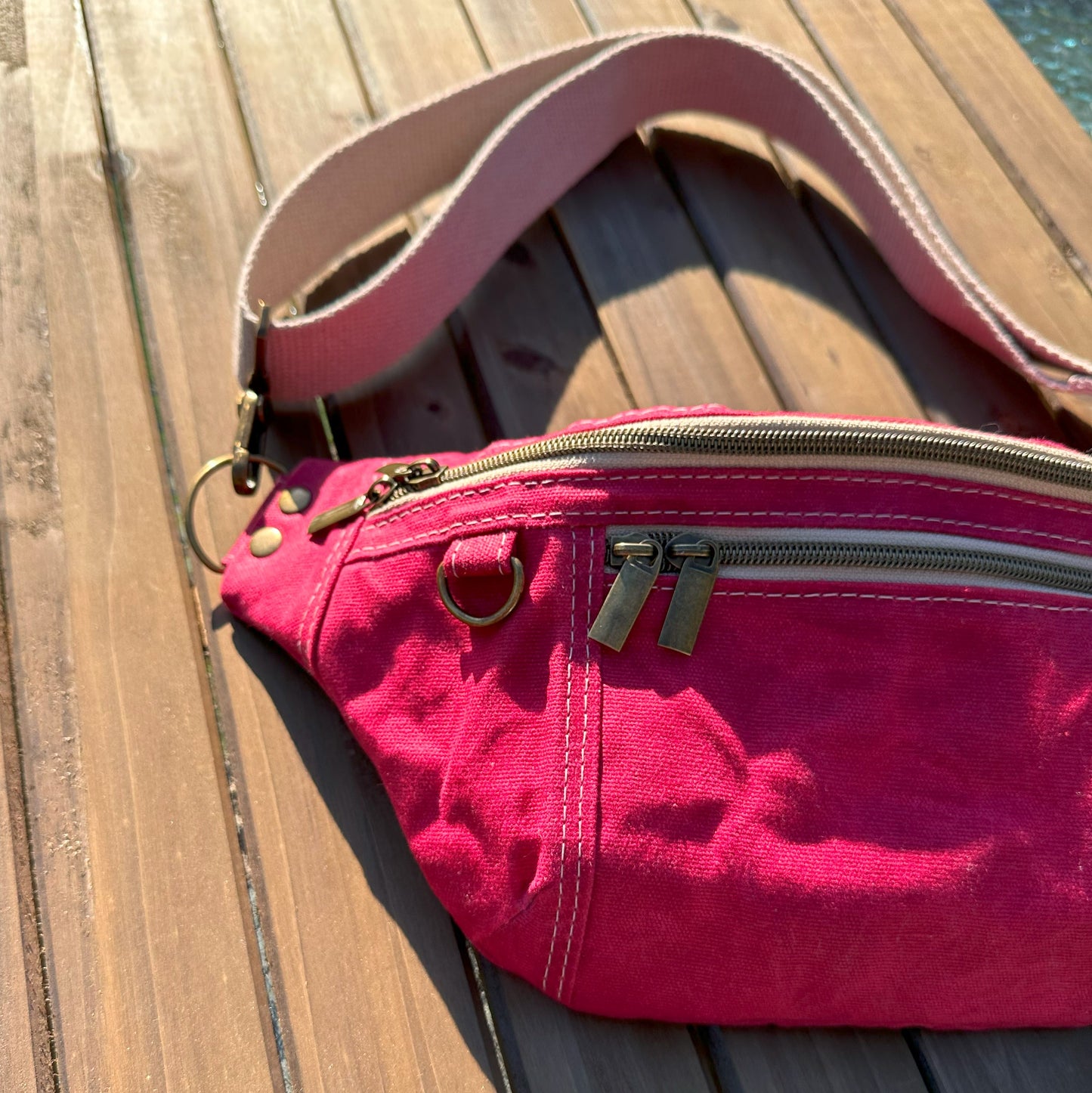 Red Waxed Canvas Antique Brass Hardware Jib Hip Bag Sling squirescanvascreations.com