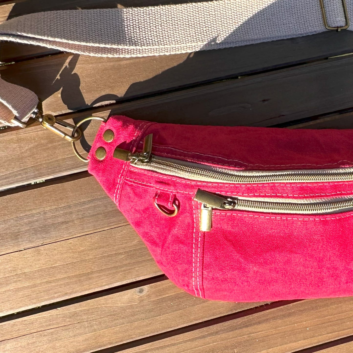 Red Waxed Canvas Antique Brass Hardware Jib Hip Bag Sling squirescanvascreations.com