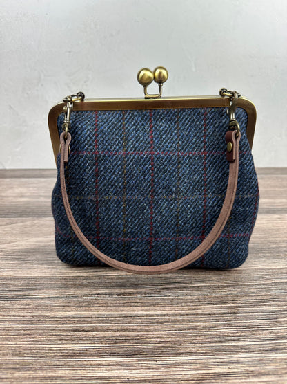 Dark Blue Plaid Harris Tweed® and Bronze Princess Anne Kiss Lock SquiresCanvasCreations.com