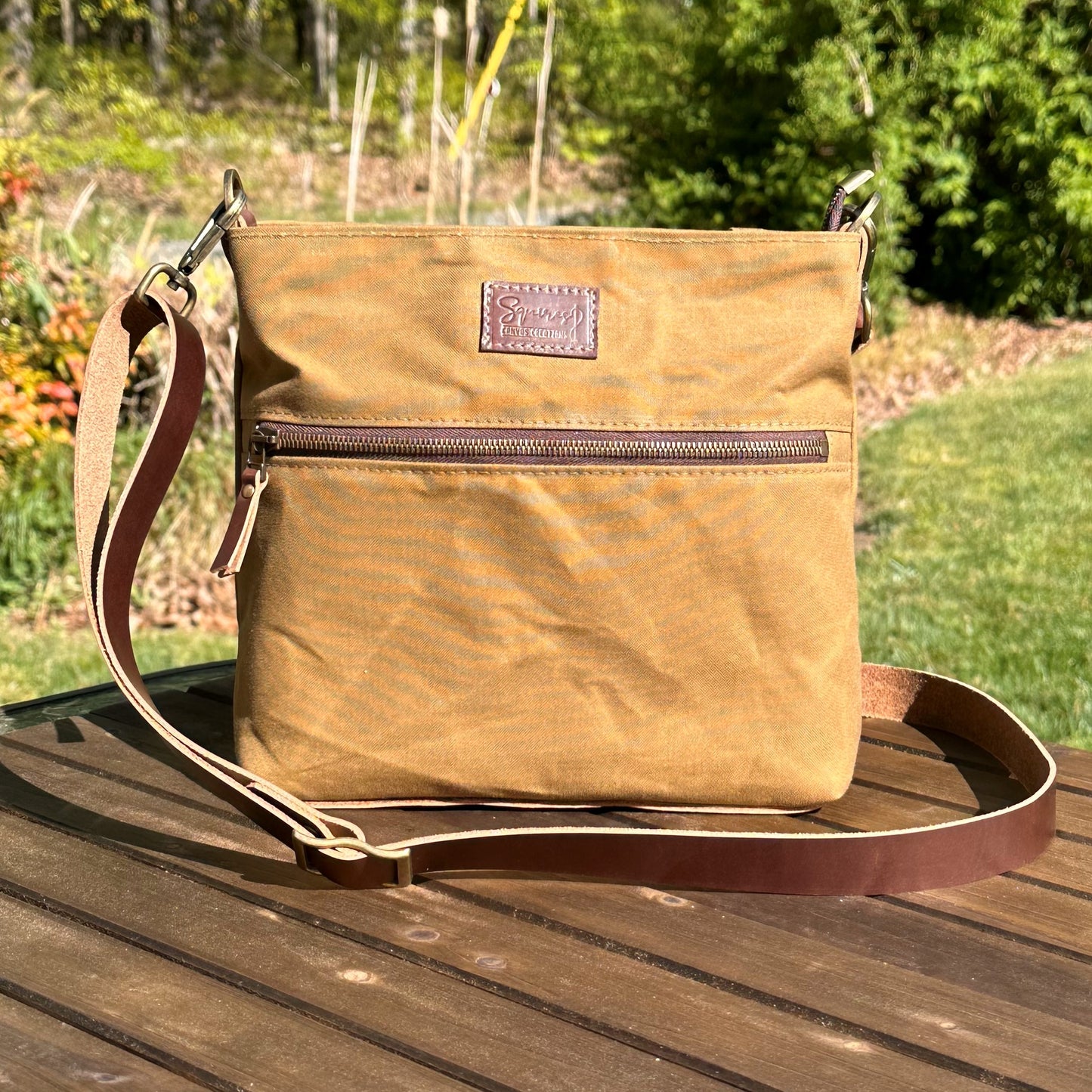 Hybrid Tan Waxed Canvas with Antique Brass Hardware Bayside Hobo Bag squirescanvascreations